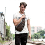 Men's Chest Bag Crossbody Leather Shoulder Bag for Sports or Leisure Backpacks (Dark Brown 1)