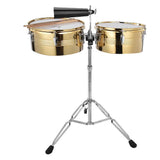 1Pc Big Timbale Drum   1Pc Small Timbale Drum with Cowbell Bracket Musical Instrument(Golden)