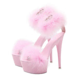 1 Pair Super High Heel Waterproof Sandals Feather Sandals Creative Stylish Shoes