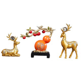 (Gold) 3Pcs Gourd Deer Statues Set Decorative Figurines for Office Entrance Bedroom Blue