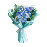 (Blue) 17.7inch Crochet Flowers Knitted Bouquet Handmade for Best Friend Girlfriend Red