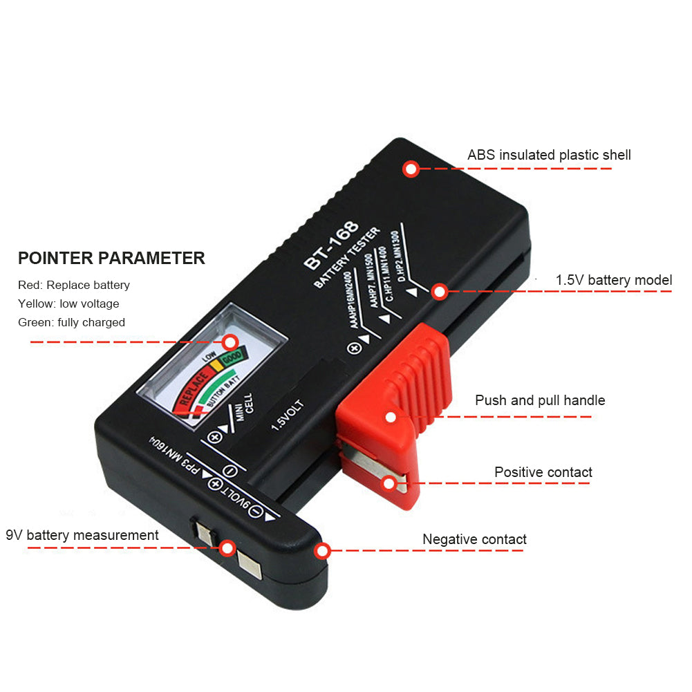 Battery Capacity Tester BT-168 Pointer Type Power Tester 1.5V Miniature Cells For AAA/AA/ C/D/9V Batteries Measuring Tools