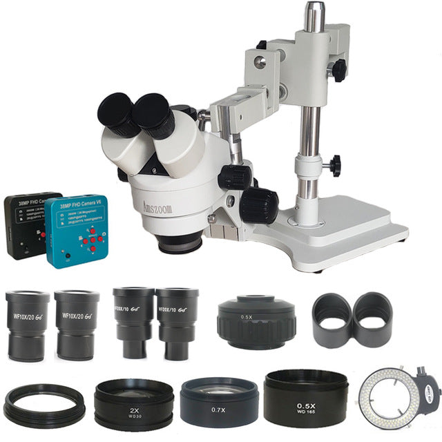 0.5 Adapter 3.5X-90X Double Arm Simul Focal Trinocular Stereo Microscope 38MP HDM-Compatible USB Camera Phone PCB Jewelry Tools