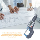 0-25mm Digital Outside Micrometer Spiral High Precision Accuracy 0.001mm Electronic LCD Display In/mm Micro Meter Measuring Tool