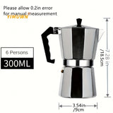1pc Italian Style Stovetop Espresso Maker - Aluminum Moka Pot for Strong and Flavored Coffee - Easy to Operate and Clean