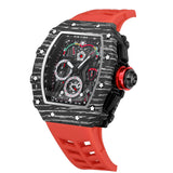 PINTIME Man Watch Chronograph Sport Quartz Wristwatch Silicone Strap Luminous Waterproof 3Bar Tonneau Case Clock Reloj Hombre