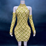 Summer Fashion Elegant Bling Gold Off Shoulder Evening Sequin Ball Dress Party
