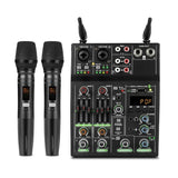 4 Channel USB Audio Mixer with Wireless Microphone Studio Sound Mixers Bluetooth-compatible REC DJ Console Mi for Karaoke
