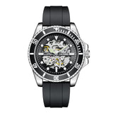 PINTIME New Auto Mechanical Watch Men Fashion Silicoe Strap Steampunk Self-Wind Male Mechanical Wristwatch Relogio Masculino
