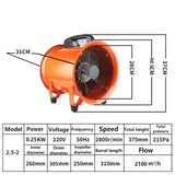 220V 250W Portable Axial w Industrial Powerful Duct Blower Dehumidification And High Air Volume Odor Removal Exhaust Fan