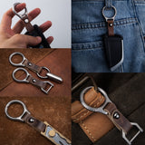 Titanium Alloy Car Keychain Cowhide Strap Pendant EDC Tool Men's Gift