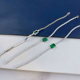 S925 Silver Square Artificial Synthetic Emerald Bracelet Is Like Starry Sky Micro-inlaid