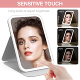 PU Leather Vanity Mirror 3 Colors Light Modes Travel Makeup Mirror  360°Rotation Lighted Cosmetic Mirror with Adjustable Stand