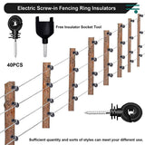 40Pcs Electric Screw,Electric Fence Ring Insulator Tape Screw Wood Post Insulators Screw-In,Screw
