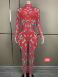 2024 stage performance costumes are full of pearl pattern design, shaping a slim and sexy runway jumpsuit