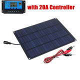 30W Solar Panel + 20A/30A/60A Charge Controller & Battery Clip Set 12V Energy Charging Plate Outdoor High Efficiency Power Bank