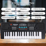 BIGFUN 37 Keys/49 Keys USB Organ Piano Digital Music Electronic Keyboard with Microphone Black