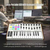 WORLDE TUNA MINI USB MIDI Keyboard Controller - Ultra-Portable 25 Keys, 8 RGB Backlit Trigger Pads, 6.35mm Pedal Jack