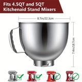 1 Pc Stainless Steel Mixer Bowl For KitchenAid Artisan&Classic Series 4.5-5 QT Tilt-Head Mixer 5 QT Mixing Bowl With Handle