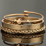 3Piece Scripture Cross Bracelet Stainless Steel Braided Stretch Twine
