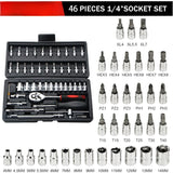 46pcs 1/4 Inch Drive Ratchet Bit Socket Wrench Set Metric nic Tool Kit Car Accessories