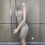 Fashionable Sexy Hanging Neck Short Skirt with Tassels, Slim Fit, and Elegant Dress
