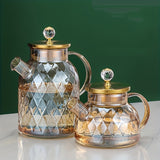 1pc, Glass Pitcher With Lid, Light Luxury Kettle, Easy Clean Heat Resistant Glass Water Carafe With Handle For Hot/Cold Beverages
