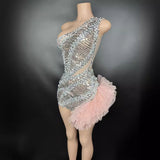 Personalized Diagonal Shoulder Hot Selling Elegance Celebrity Dress Tight Mesh Elastic Wrap Hip Sexy Sequin Short Skirt