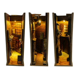 Wooden Diagon Alley Book Nook LED 3D Bookend Stand Bookshelf Insert DIY Bookshelf Decor Model Building Kit DIY Decorative Books