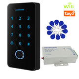 Tuya Wifi Backlight Touch 125khz13.56Mhz RFID Card Access Control Keypad fingerprint Door Lock Opener WG Output IP66 Watreproof