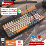 Korean K96 RGB nical 100 Keys Hot-Swap Red/Blue Switch Gaming Keyboard 2.4G BT5.0 Type-C 3 Modes Backlight