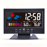 1pc Weather Clock with Voice-Activated Backlight - Displays Time, Date, Week, Temperature, Humidity, and Weather Forecast - 15.6x4x9.6cm/6.1x3.7x1.5in