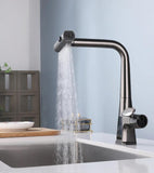 Household Rotating and Stretchable Digital Display Faucet, Waterfall Multifunctional Pull Kitchen Sink Faucet