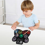 9-Pads Roll-Up Practice Drum Pad with Drumsticks and Foot Pedals - Built-in Stereo Speakers, Christmas/Birthday Gift for Kids