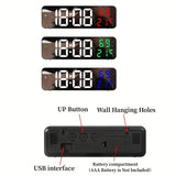 1pc 22.86cm Large Digital Wall Clock With Temperature And Humidity Display, 3 Alarms, Night Mode, And 12/24H LED Display - Battery Is Excluded