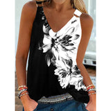 Black And White Floral Digital Print Casual Camisole