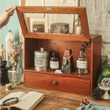Retro Desktop Dresser Cosmetic Rack Dust-Proof Flip Antique Cabinet Tea Set Wooden Box Storage Closet