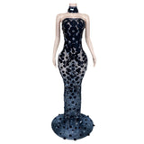 2024 Summer New Female Singer Black Evening Dress Sleeveless Wrapped Chest Sexy Slim Fit