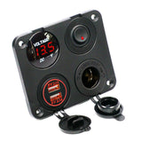 Dual USB Socket 2.1A+2.1A + 12V Power Outlet +NO-OFF Switch+ LED Voltmeter 4 in 1 Charger Panel for Car Motocycle