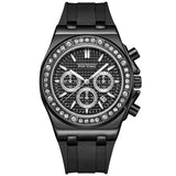 PINTIME Watch for Men Sports Silicone Strap Fashion Quartz Wristwatch Waterproof 3br Casuals Diamond Alloy Case Calendar Clock