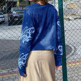 Polyester Blooming Butterfly Print Loose Casual Waffle T-shirt Basic Top