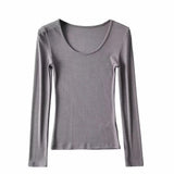 Round Neck Stretch Slim Fit Long-sleeved T-shirt Women