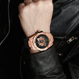 PINTIME Men Skeleton Watch Top Brand Luxury Fashion Quartz Watches For Men Silicone Strap Luminous Wristwatch With Date