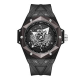 PINTIME Men Skeleton Watch Top Brand Luxury Fashion Quartz Watches For Men Silicone Strap Luminous Wristwatch With Date