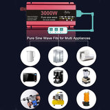 12V To 110V 220V 3000W Pure Sine Inverter 300W Panel 150A Controller Solar Power Generator Emergency Battery Charger