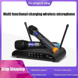 Dual Microphone Karaoke UHF 2 Channel Wireless Micro Phone System for Party Church Home Professional Handheld Mic