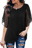 Pleated 34 Sleeve Chiffon Loose Flowy Top