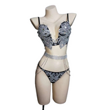 Nightclub bar tour, female singer runway show, new luxury bikini set, side tassels, sexy temperament