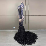 2023 Fashion New Year's Eve Dress Hem Feathered Waist Slimming sleeved Long Skirt