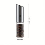 1pc, Stainless Steel Electric Food Grinder, Adjustable Roughness Gravity Induction, Black Pepper Sea Salt Edible Salt Grinder